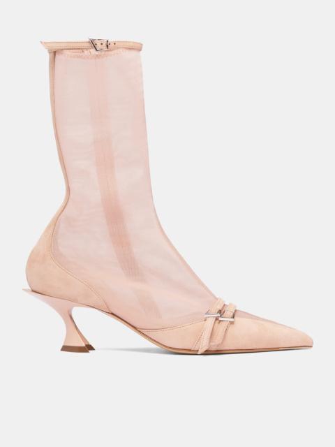 Nude Mesh Suede Kitten Boots