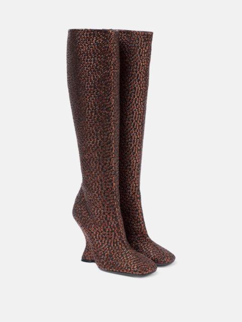 105 glitter wedge knee-high boots