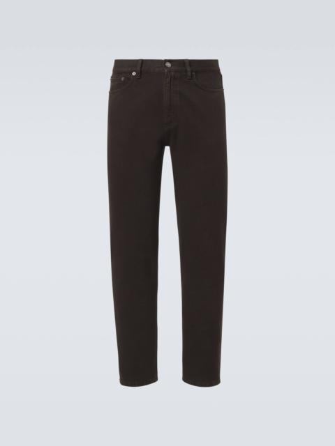 Leather-trimmed cotton straight pants
