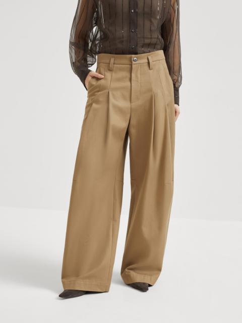 Dyed denim five-pocket baggy trousers with monili
