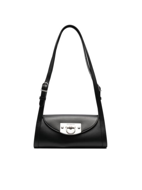 flip-lock leather shoulder bag