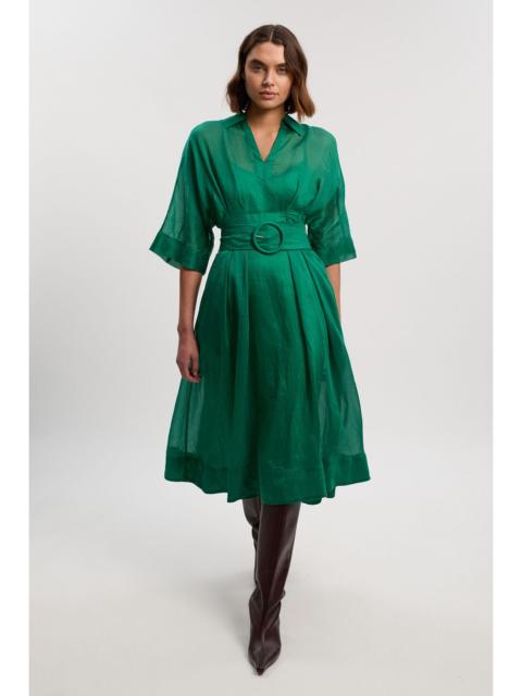 Organdie Plunge Collared Woven Maxi Dress