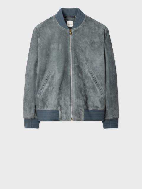 Steel Blue Suede Bomber Jacket