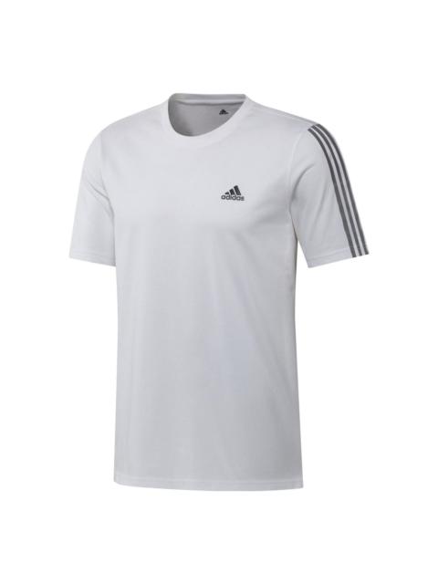 adidas Solid Color Stripe Logo Printing Short Sleeve White GK9431