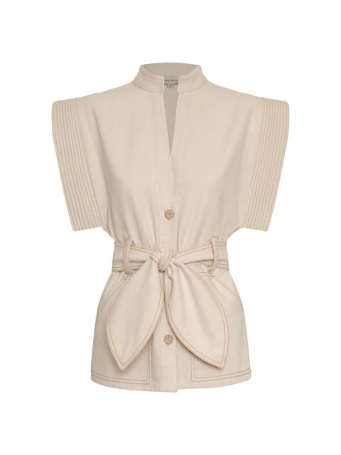 La Costa Cotton-Linen Vest with Belt ivory