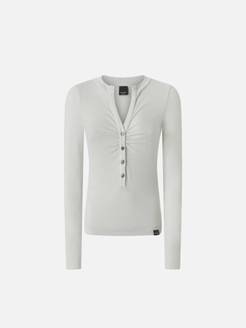 METALLIC RIBBED HENLEY SWEATER