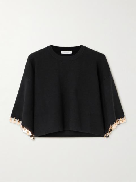 Cropped Embellished Stretch-silk And Cotton-blend Sweater