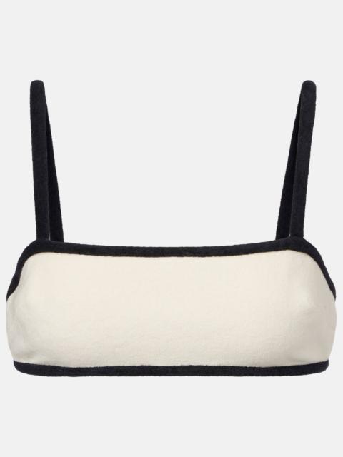 Cotton-blend terry bikini top