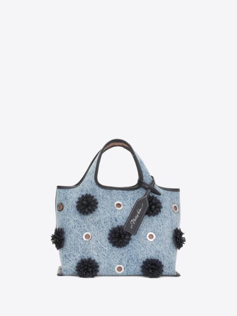 Denim Mini Market Tote with Leather Flowers