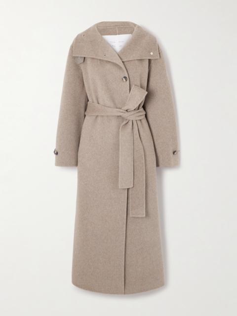 Corey Belted Leather-trimmed Wool-blend Coat