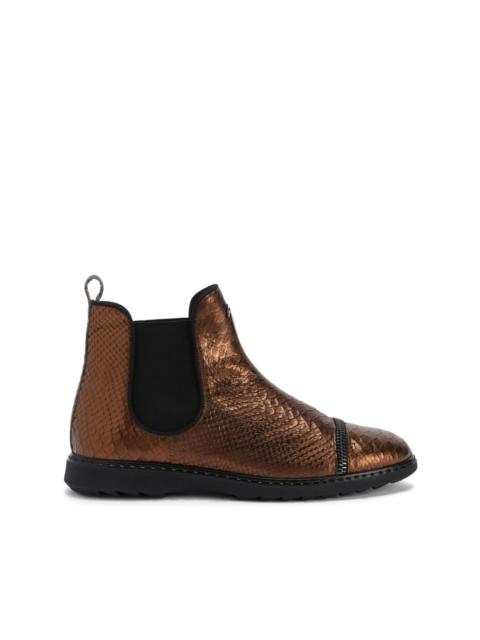 embossed-crocodile leather ankle boots