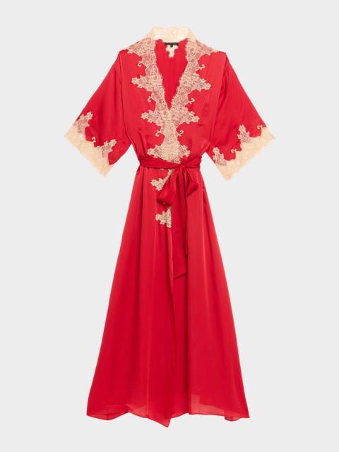 Orchid Lace-Trim Silk Chiffon Robe