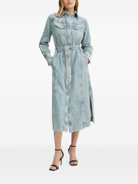 belted denim shirt midi day dress