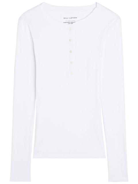 Nili Lotan Jordan Henley Ribbed Cotton top