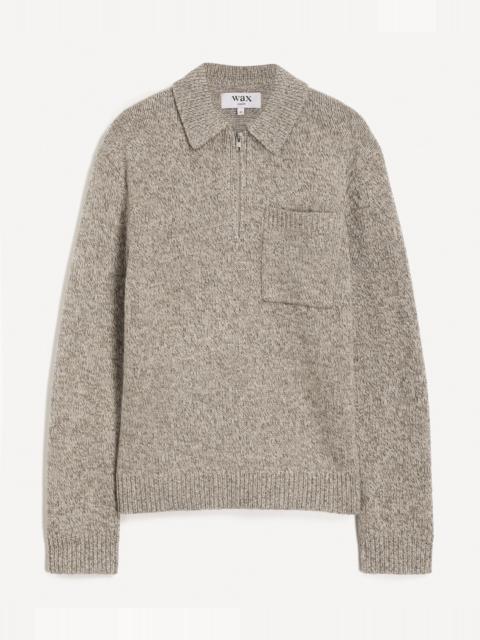 Alpha Grey Fleck-Wool Zip Polo
