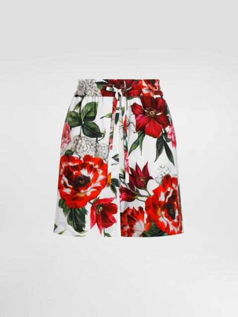 Flower-print poplin shorts