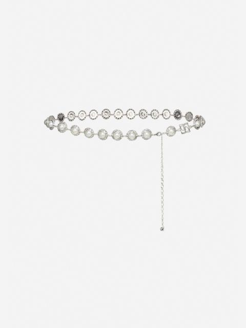 Pearl and crystal chain belt in silver