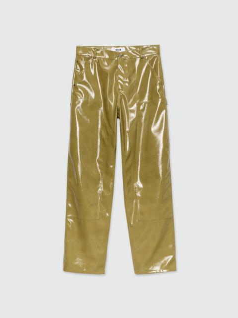 Olive green vinyl baggy trousers