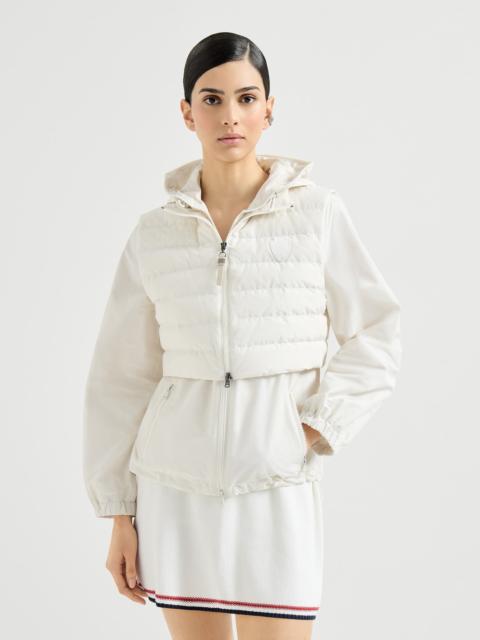 Techno cotton taffeta outerwear jacket with detachable down vest, logo and monili