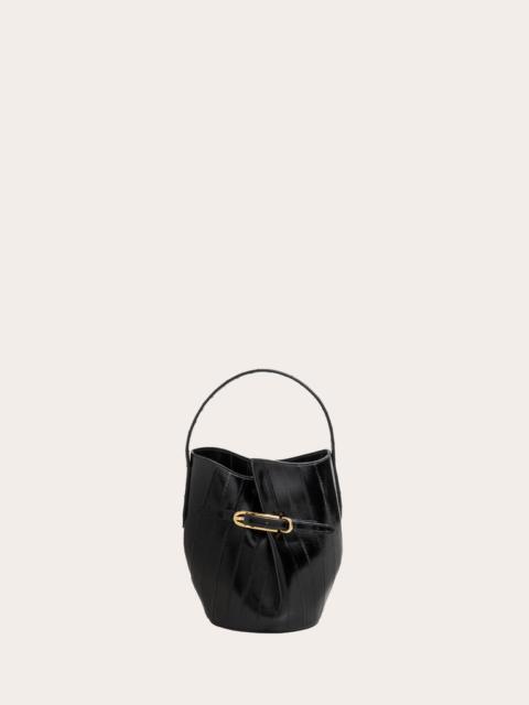 BELTED BUCKET BAG MINI BLACK EEL