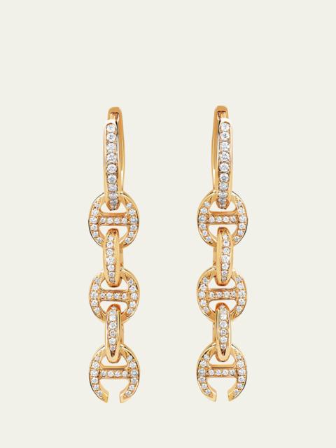 18K Yellow Gold 5 Link Pave Drip Earrings with White Diamonds