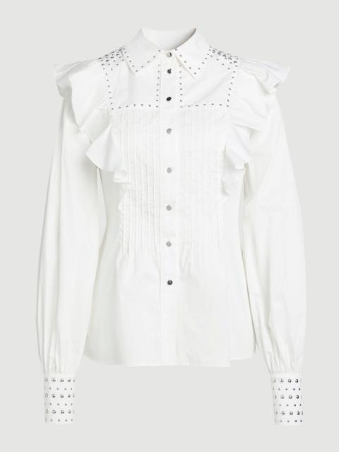 Cotton Sateen Drama Sleeve Studded Woven Maxi Shirt