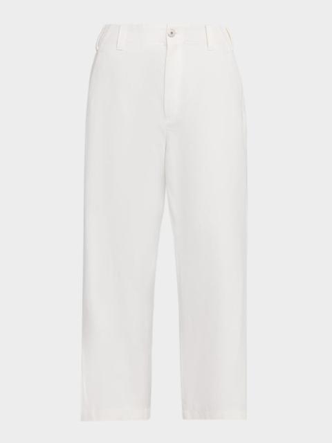 Cotton-Linen Chino Straight-Leg Ankle Pants