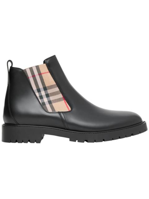 Burberry Vintage Check Leather Chelsea Boot Black Beige (Women's)