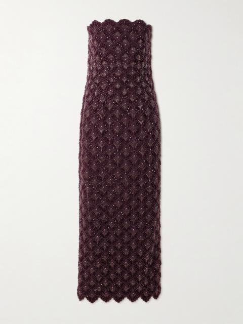 Ariel Strapless Scalloped Embellished Satin Gown