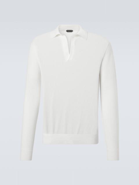 Semi-sheer cotton polo sweater
