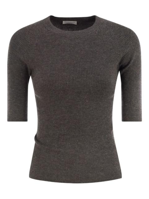 ribbed half-sleeve sweater