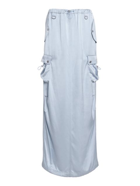 Satin Cargo Maxi Skirt blue