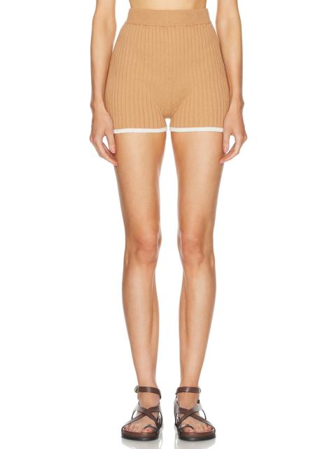 Rib Knit Hot Short in Khaki