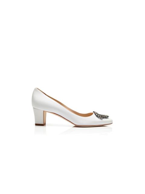 Cream Crepe De Chine Jewel Buckle Pumps