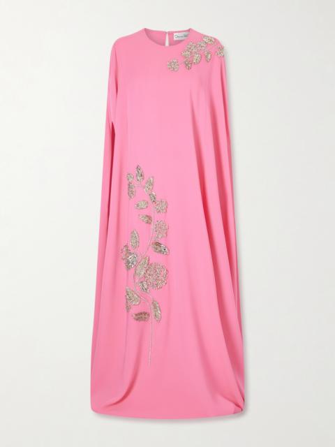 Cape-effect Embellished Silk-blend Gown