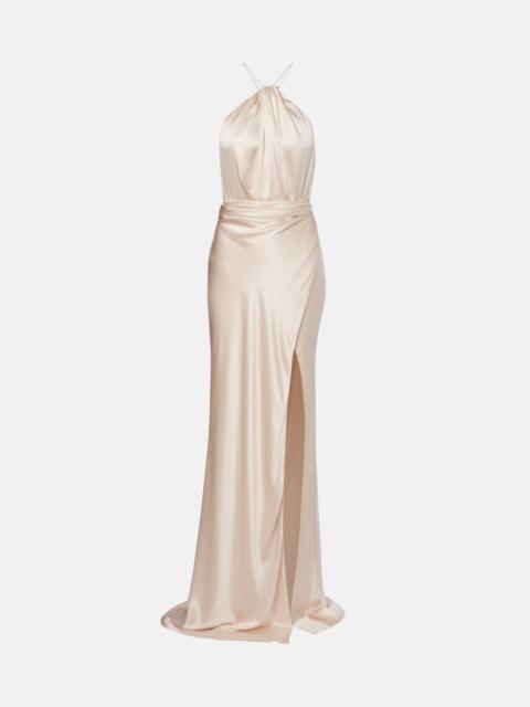 Halterneck silk satin gown