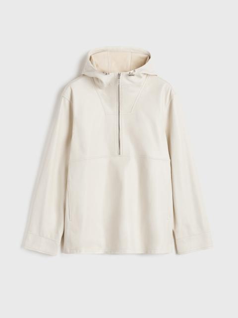Half-zip leather anorak macadamia