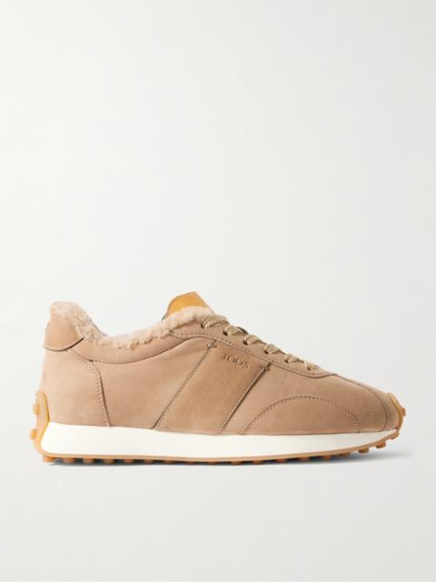 Sportivo Active Embroidered Shearling-trimmed Suede Sneakers