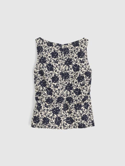 Cinched Boatneck Sleeveless Top in 100% Linen