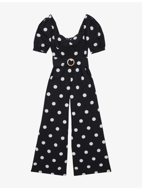 Brook Puff-Sleeve Polka-Dot Linen Jumpsuit