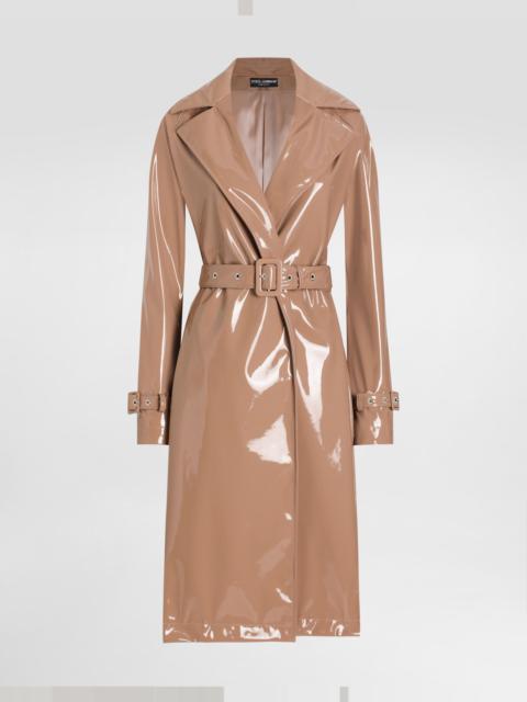 Coated faux leather trench coat