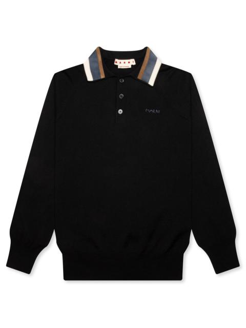LIGHT WOOL WITH PATCHWORK GAUGE POLO - BLACK