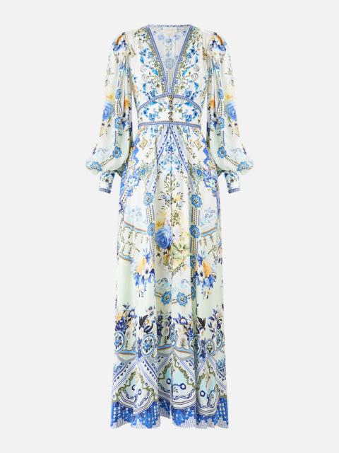 SHAPED WAISTBAND DRESS WITH GATHERED SLEEVES