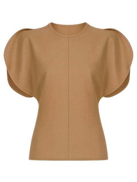 DRAPED SLEEVE TOP IN TOFFEE MELANGE