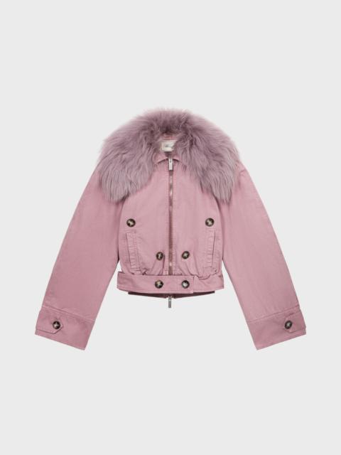 CANVAS BOMBER JACKET WITH FUR