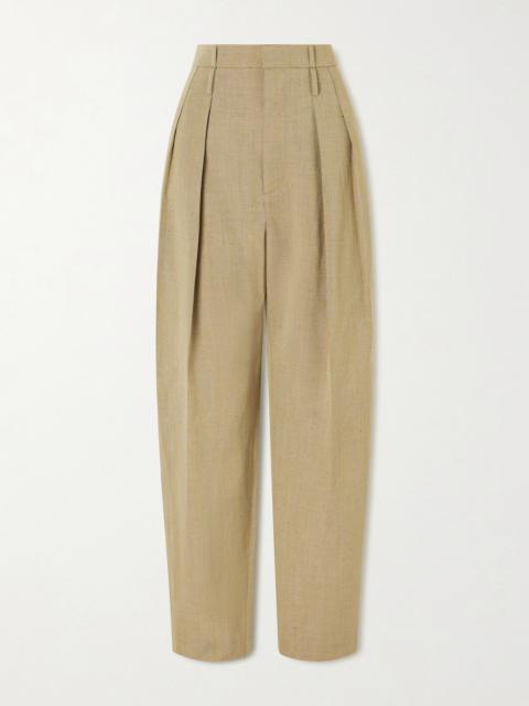Cropped Pleated Woven Tapered Pants
