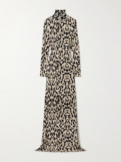 The Camille Leopard-print Cashmere Turtleneck Maxi Dress