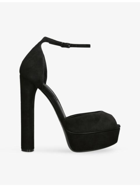 Flora 140 Platform Peep Suede Pumps