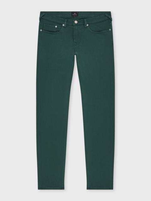 Tapered-Fit Petrol Green Garment-Dyed Organic Cotton-Stretch Jeans