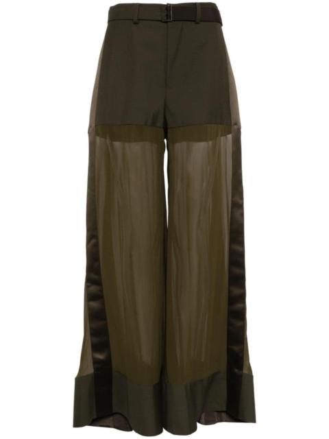 high-waisted belted silk trousers